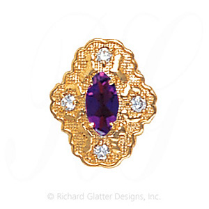 GS490 AMY/D - 14 Karat Gold Slide with Amethyst center and Diamond accents 